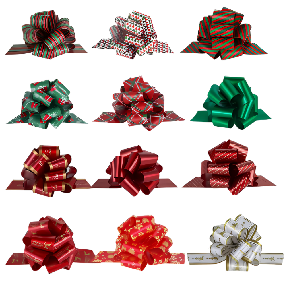 Festive Easy Assembly Ribbon Bows -12 Pcs Christmas Bows - Ozerty